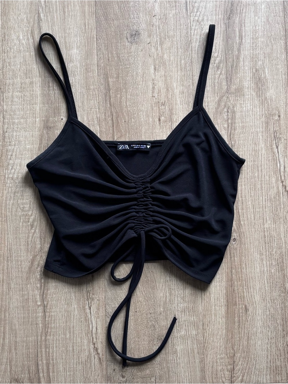 Zara Tie Cinch Crop Tank Top in Black